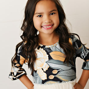 Kids Black & Cream Modern Floral Tulle Dress