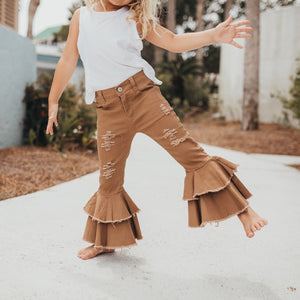 Kids Khaki Denim Ruffle Pant