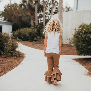 Kids Khaki Denim Ruffle Pant