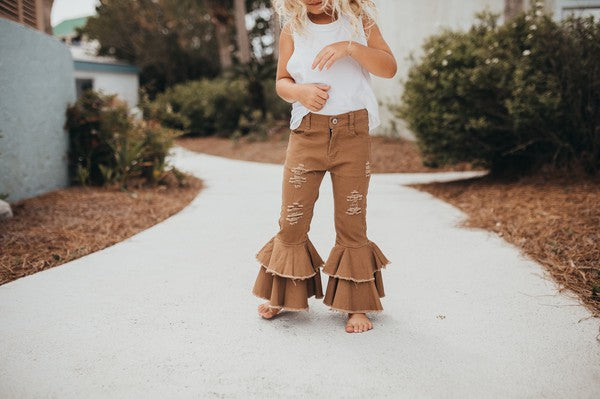 Kids Khaki Denim Ruffle Pant