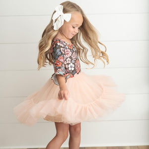 Kids Brown & Peach Vintage Floral Tulle Fall Dress