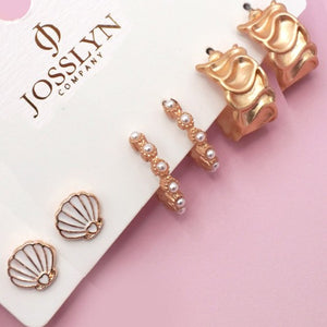 Seashell Pearl Textured Trio Hoop Earrings