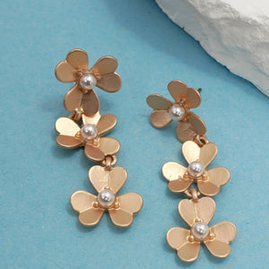 Matte Gold Flower Cascade Drop Earrings