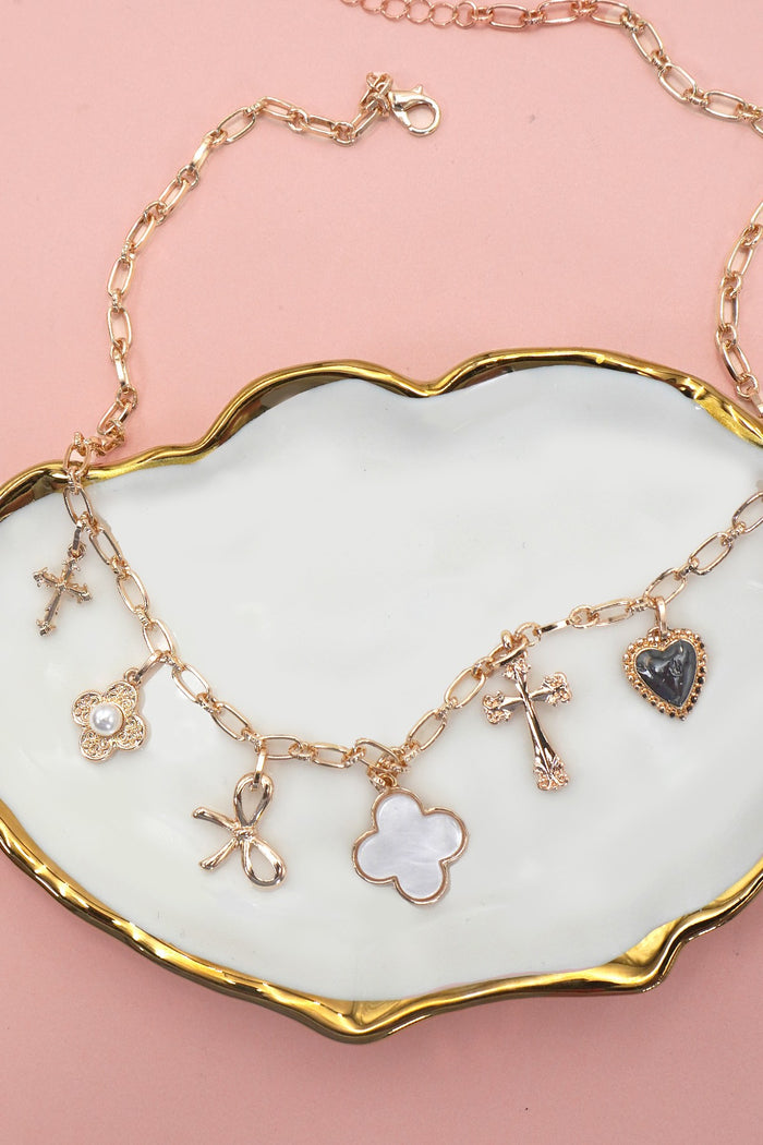 Charm Necklace-clover Bow Cross Heart Flower