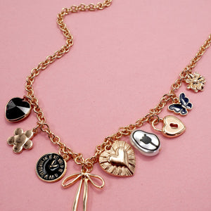 Charm Necklace-heart Clock Bow Lock Charms