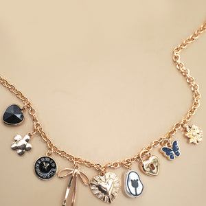 Charm Necklace-heart Clock Bow Lock Charms