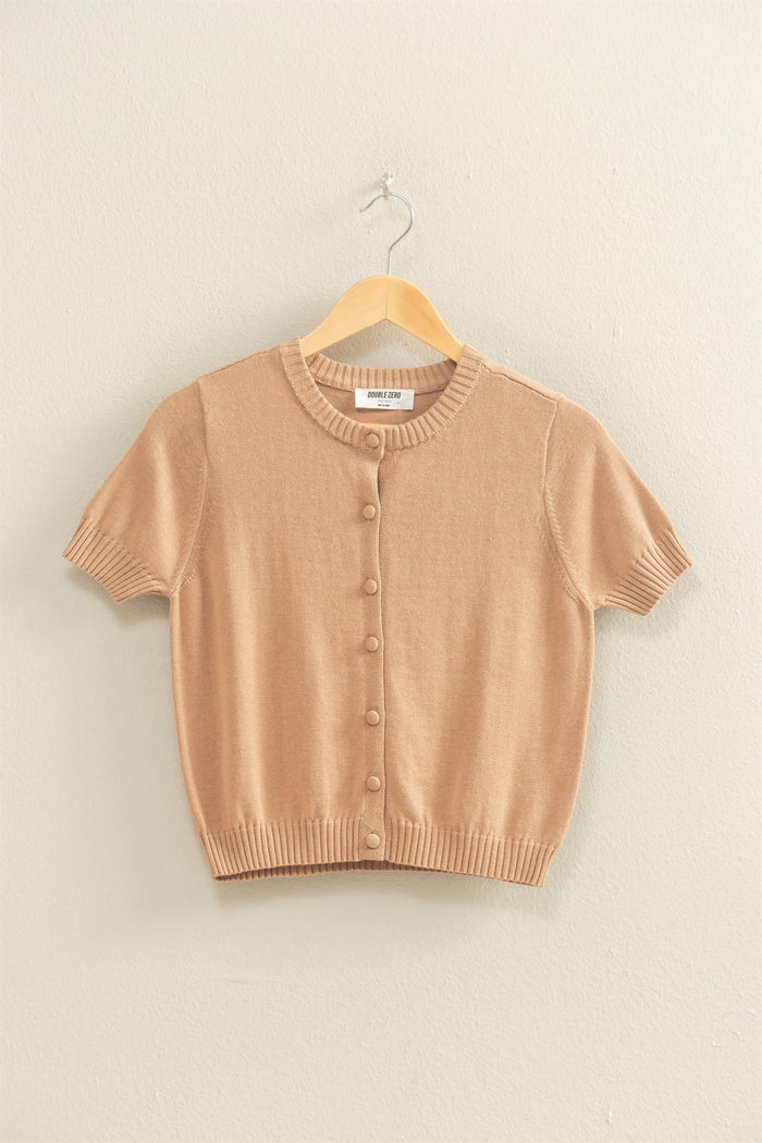 Taupe button short sleeve sweater