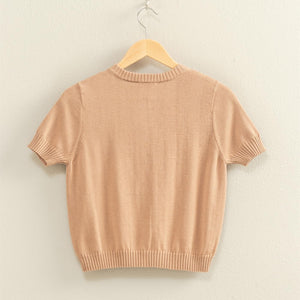 Taupe button short sleeve sweater