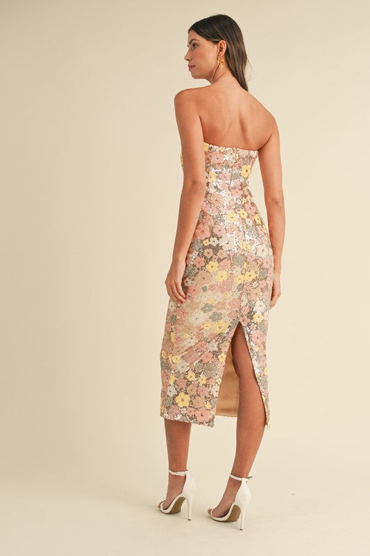 florence sequin floral strapless midi dress florence sequin floral strapless midi dress FLORENCE Helsi