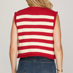 Red striped knit sweater vest