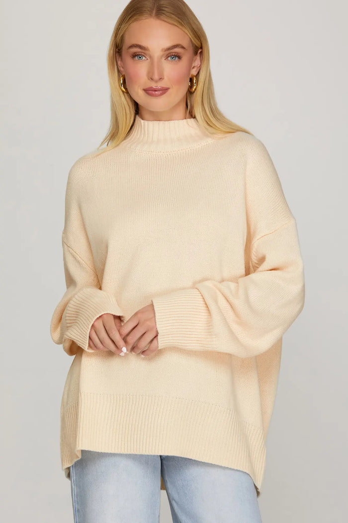 Cream long sleeve mock neck knit sweater