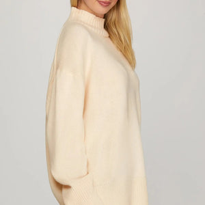 Cream long sleeve mock neck knit sweater