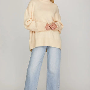 Cream long sleeve mock neck knit sweater