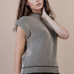 Forest Two Tone Ribbed Knit Sweater Vest