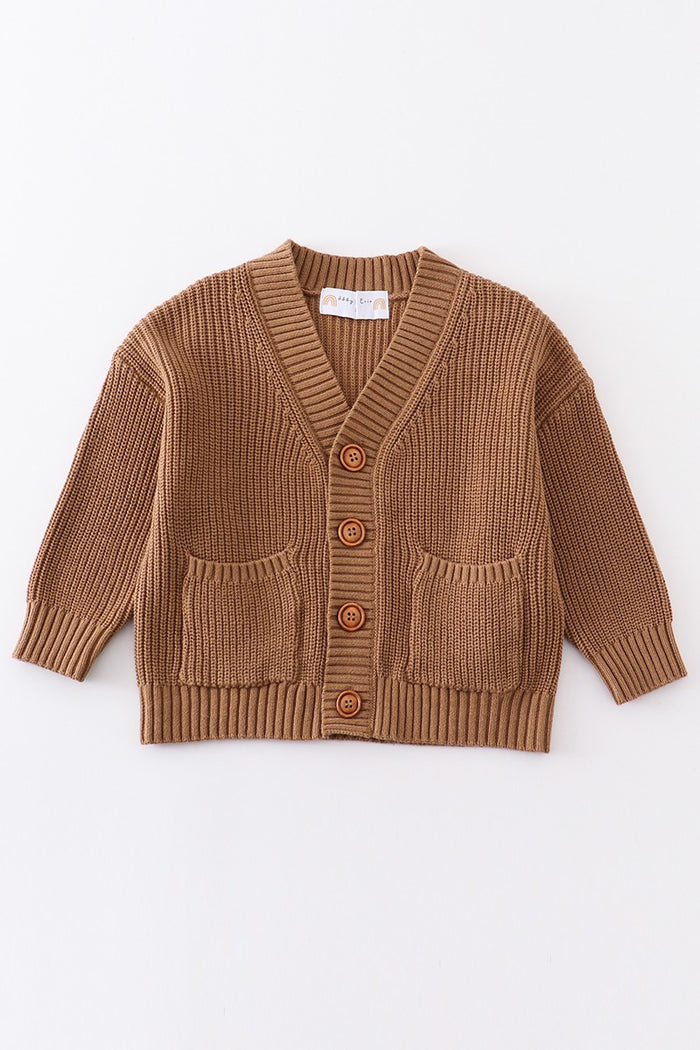 Girls Mocha pocket cardigan sweater