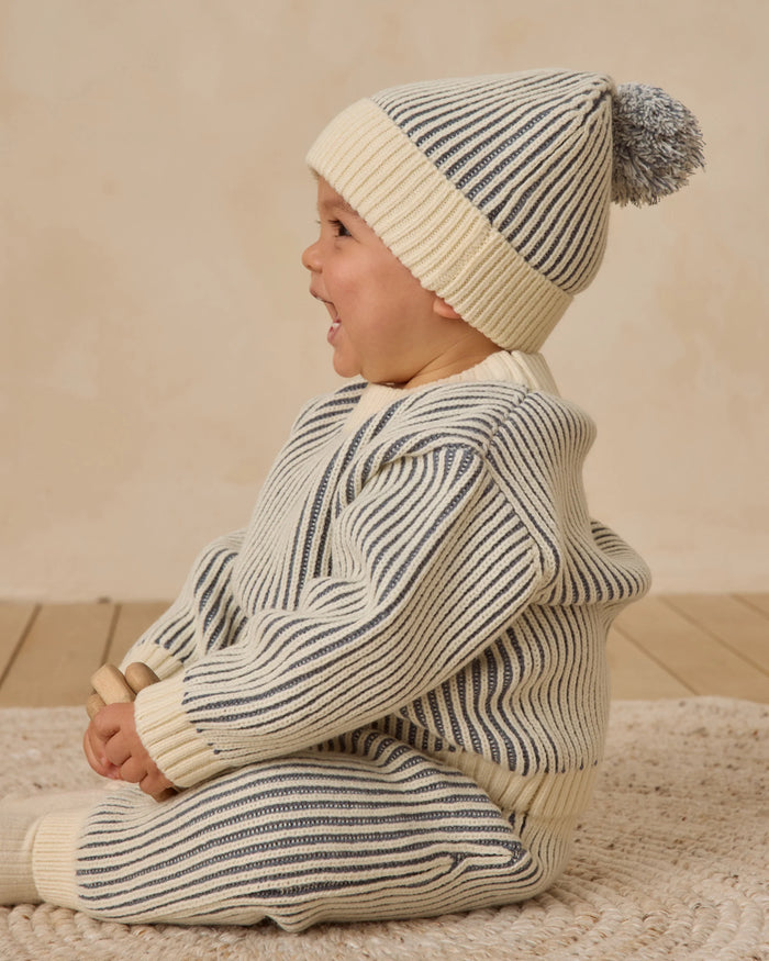 BLUE/CREAM STRIPE KNIT BEANIE