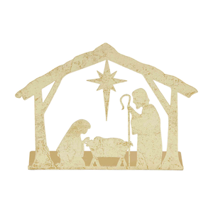 Gold finish tin nativity display.