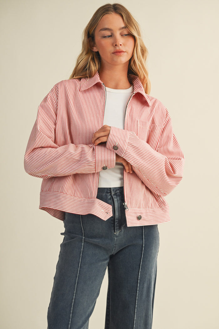 Red/White Patch Pocket Zip-up Jacket