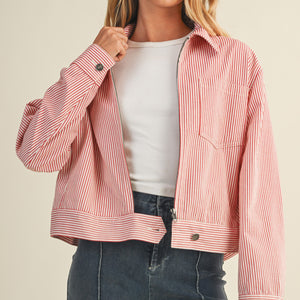 Red/White Patch Pocket Zip-up Jacket