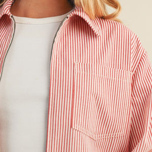 Red/White Patch Pocket Zip-up Jacket