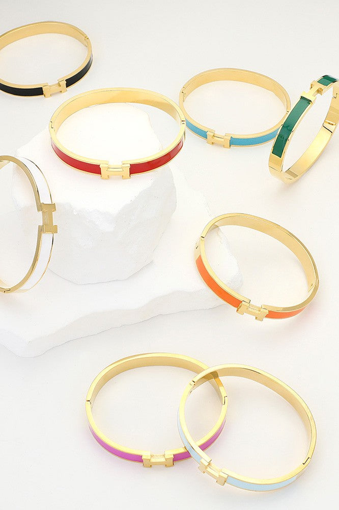 Stainless Steel Monogram H Enamel Hinged Bracelet, Several Colors