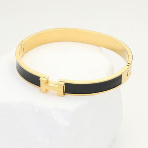 Stainless Steel Monogram H Enamel Hinged Bracelet, Several Colors