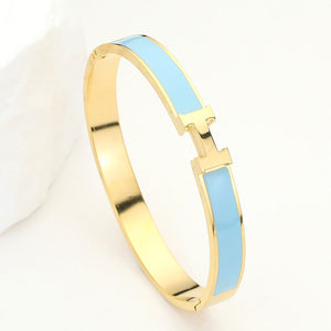 Stainless Steel Monogram H Enamel Hinged Bracelet, Several Colors