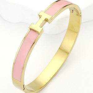 Stainless Steel Monogram H Enamel Hinged Bracelet, Several Colors
