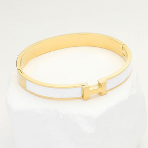 Stainless Steel Monogram H Enamel Hinged Bracelet, Several Colors