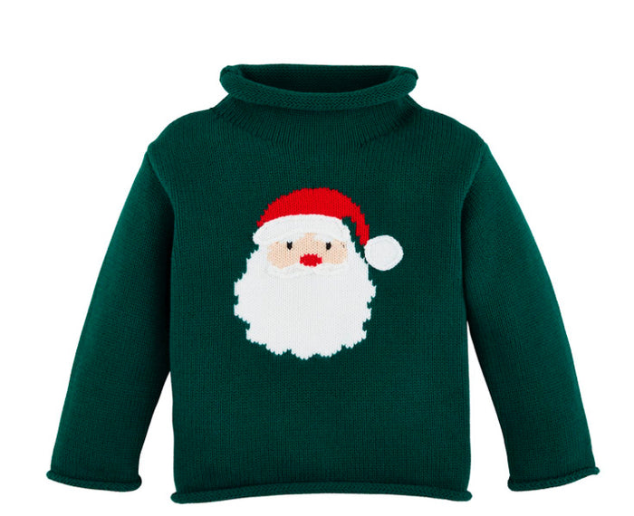 GREEN SANTA ROLLNECK TODDLER SWEATER