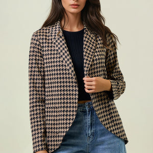 HOUNDSTOOTH JACQUARD SHAWL NECK BLAZER JACKET