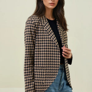 HOUNDSTOOTH JACQUARD SHAWL NECK BLAZER JACKET