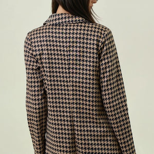 HOUNDSTOOTH JACQUARD SHAWL NECK BLAZER JACKET
