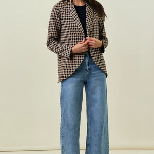 HOUNDSTOOTH JACQUARD SHAWL NECK BLAZER JACKET