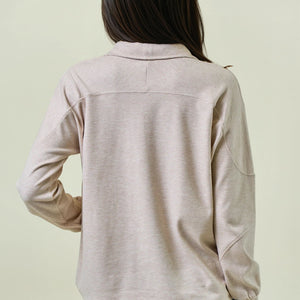 Beige Buttery Soft Striped Knit Mock Neck Sweatshirt