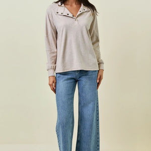 Beige Buttery Soft Striped Knit Mock Neck Sweatshirt