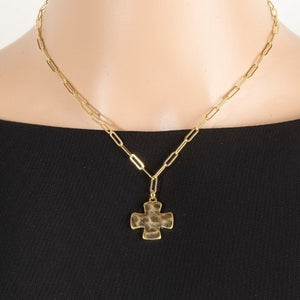 Small Vintage Gold Dipped Hammered Cross Pendant Necklace