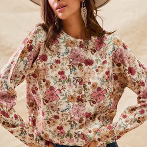Floral Print Button Front Sweater Cardigan Top