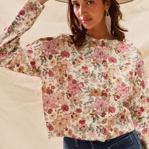Floral Print Button Front Sweater Cardigan Top