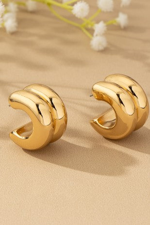 Double puffy hollow tube hoop earrings