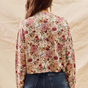 Floral Print Button Front Sweater Cardigan Top