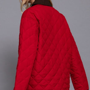 RED LAPEL COLLAR QUILTED PUFFER JACKET