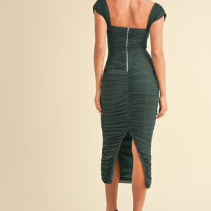 GREEN MESH TUBE OFF SHOULDER DETAIL BODYCON DRESS