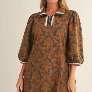 Toffee Boho Textured Shift Dress