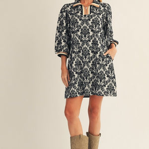 Black Boho Textured Shift Dress