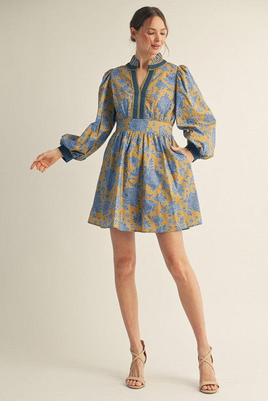 Ruffled Neck Floral Dress