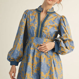 Ruffled Neck Floral Dress