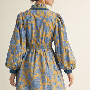 Ruffled Neck Floral Dress