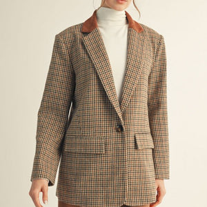 Suede Contrast Accent Herringbone Blazer