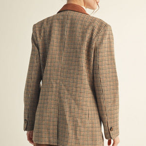 Suede Contrast Accent Herringbone Blazer